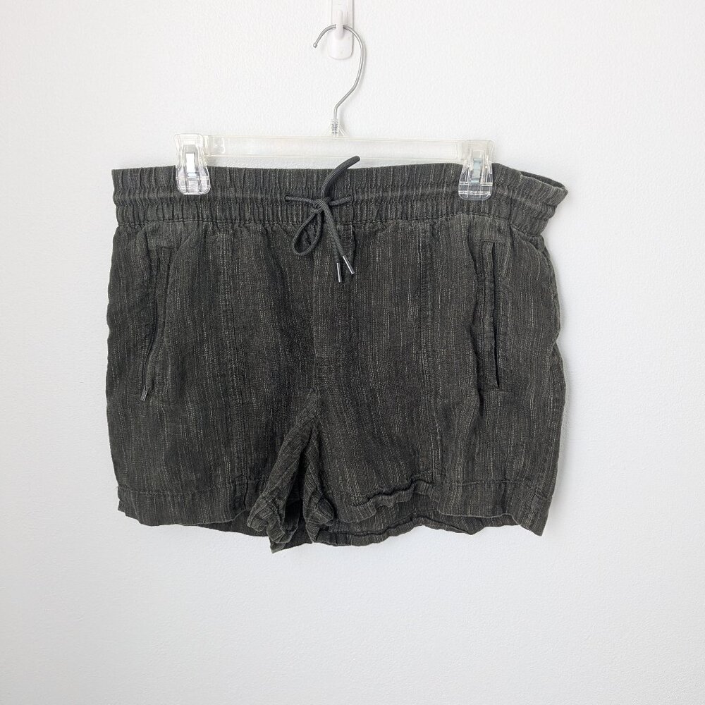 Athleta Women's 100% Linen Green Drawstring Shorts with Zipper Pockets, Medium